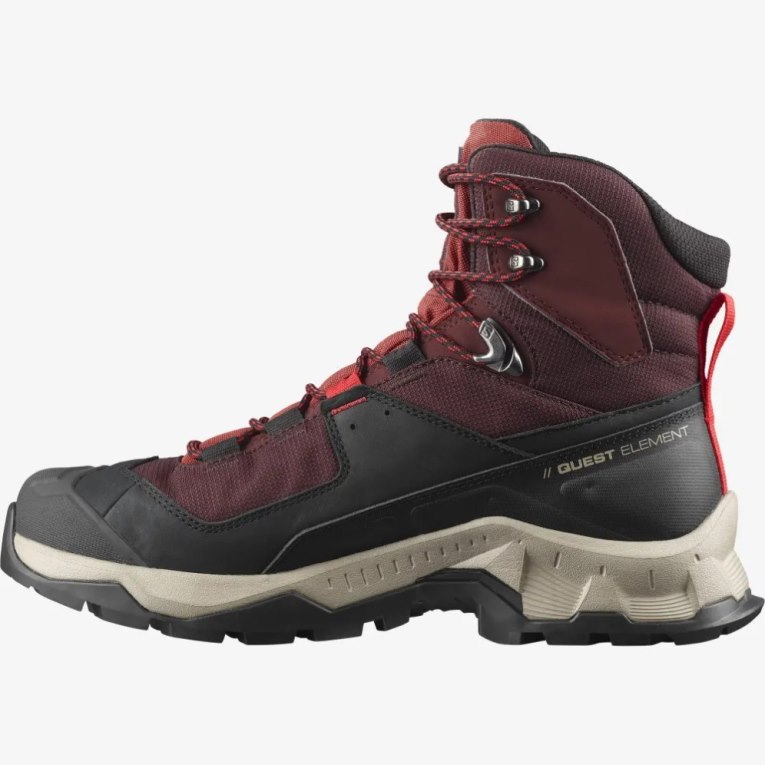 Burgundy / Black Salomon Quest Element GTX Men's Hiking Boots | PH 06812T